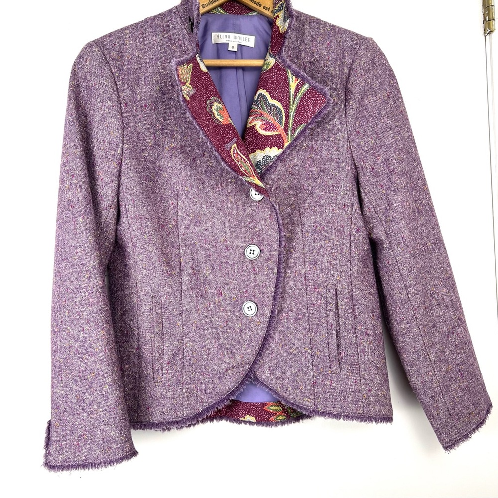 Allan Waller Made in Italy Wool Blend Blazer size 6 Orchid Tweed Floral Lining